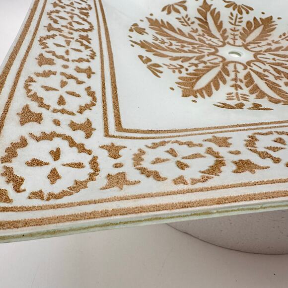 Vtg MCM square Ceiling Light Fixture Cover White Glass Gold Shade 16" 50s 60s EC - Picture 6 of 16